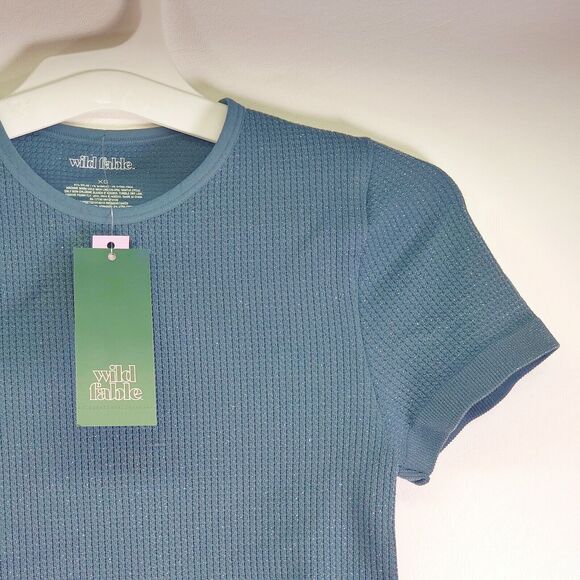 Wild Fable Waffle Knit Tee Women's XS Dark Blue Cropped Stretch Short Sleeve NWT - Picture 7 of 14